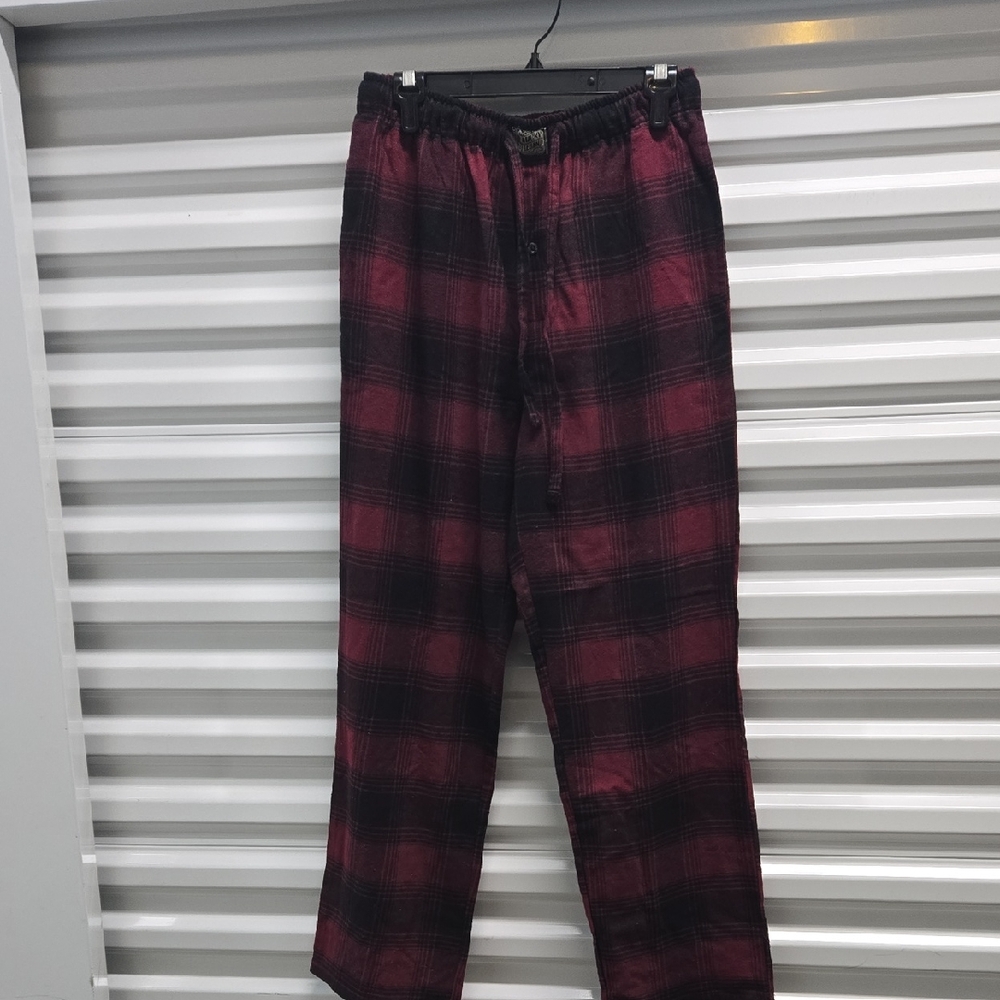 Lucky Brand Pajama Pants Mens Medium Burgandy Buffalo Plaid Fleece Sleep Pants